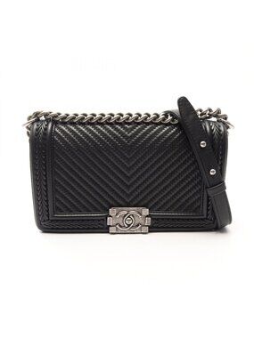 Chanel Shoulder Bag Boy Black Leather Boy Stitch Chain